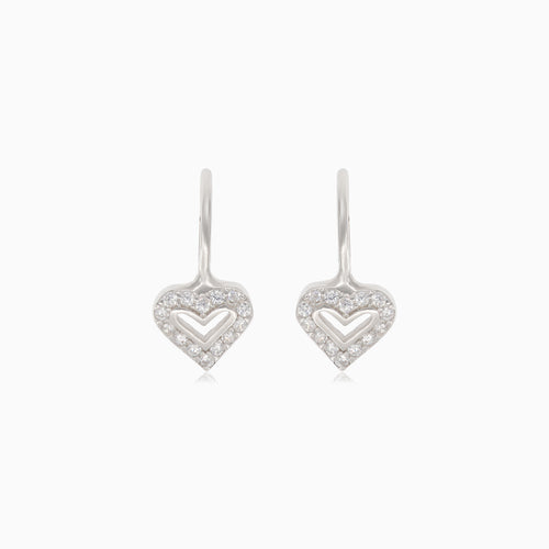 Silver heart drop earrings