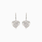 Silver earrings with heart and cubic zirconia in the middle