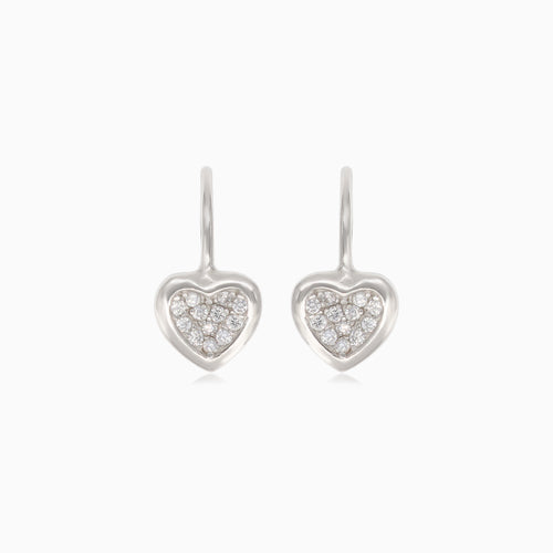 Silver earrings with heart and cubic zirconia in the middle