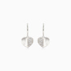 Silver heart earrings with half-covered cubic zirconia