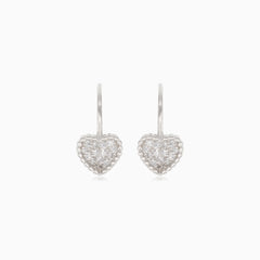 Silver heart earrings with cubic zirconia surround