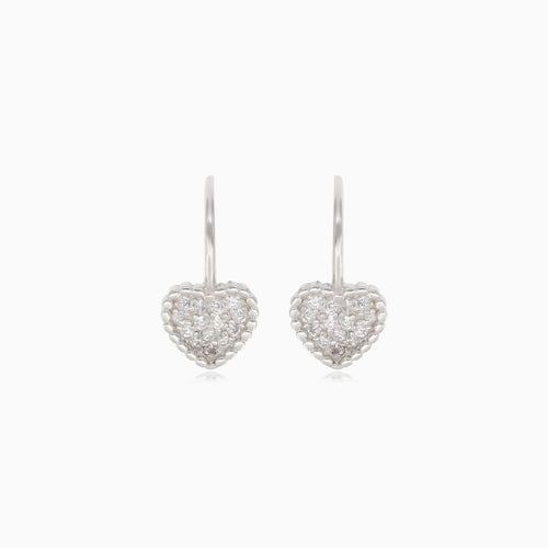 Silver heart earrings with cubic zirconia surround
