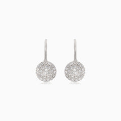 Silver drop earrings with small round cubic zirconia