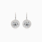 Boucles d’oreilles pendantes halo en argent avec zircon cubique rond