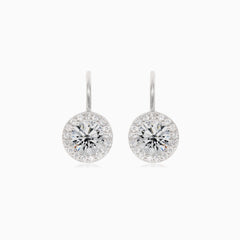 Boucles d’oreilles pendantes halo en argent avec zircon cubique rond