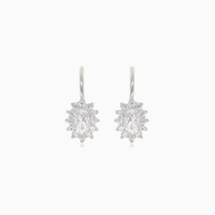 Silver drop earrings with halo cubic zirconia