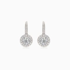 Silver drop earrings with main cubic zirconia and cubic zirconia accent on top