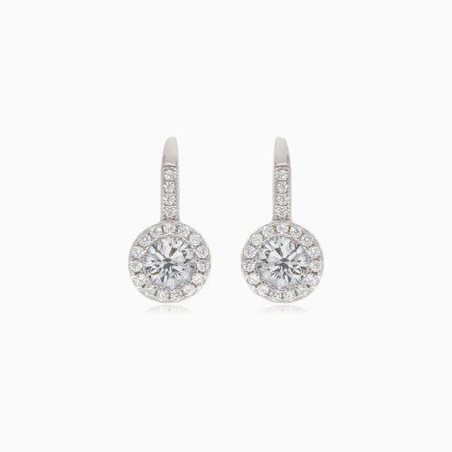 Silver drop earrings with main cubic zirconia and cubic zirconia accent on top