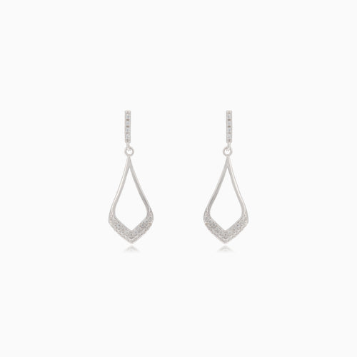 Silver dangle stud earrings with cubic zirconia