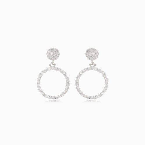 Silver stud earrings dangling zirconia circle