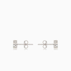 Round silver stud earrings with cubic zirconia