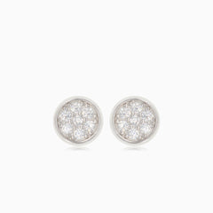 Round silver stud earrings with cubic zirconia