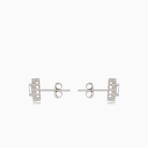 Silver halo earrings with oval cubic zirconia