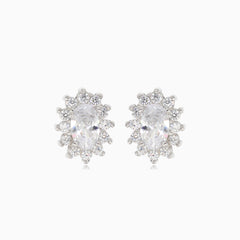 Silver halo earrings with oval cubic zirconia