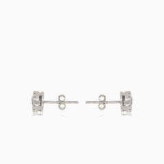 Silver earrings with central and surrounding cubic zirconia
