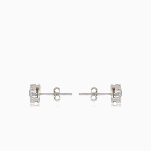 Silver earrings with central and surrounding cubic zirconia