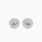 Silver earrings with central and surrounding cubic zirconia