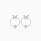 Silver butterfly earrings with ring