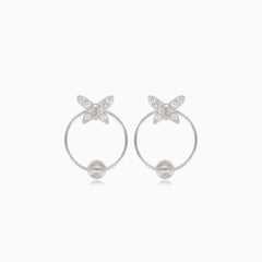 Silver butterfly earrings with ring