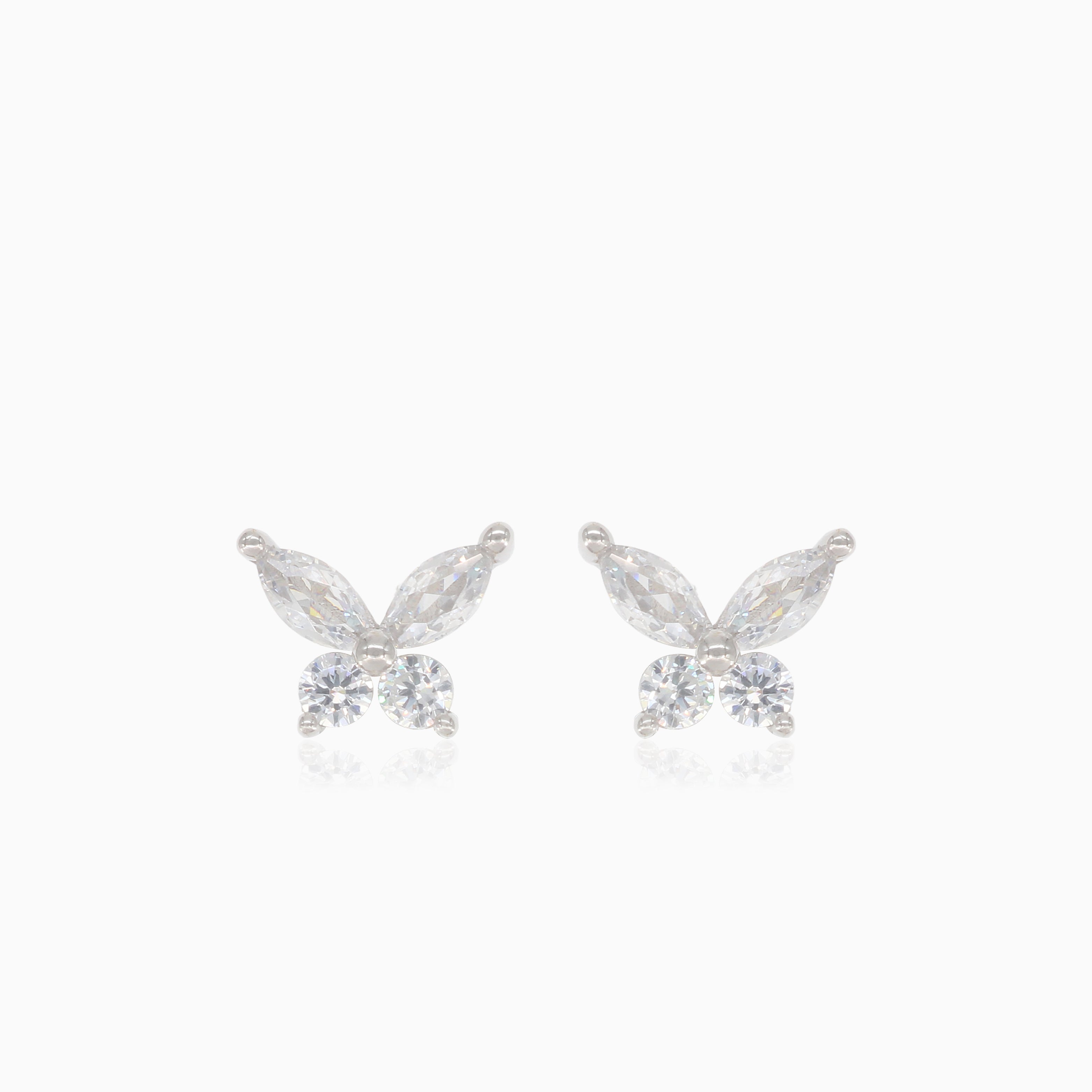Silver butterfly stud earrings with cubic zirconia – Princess