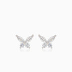 Silver butterfly stud earrings with cubic zirconia