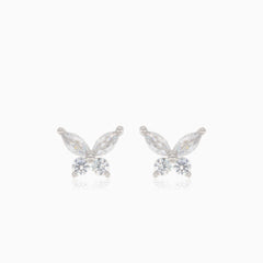 Silver butterfly stud earrings with cubic zirconia