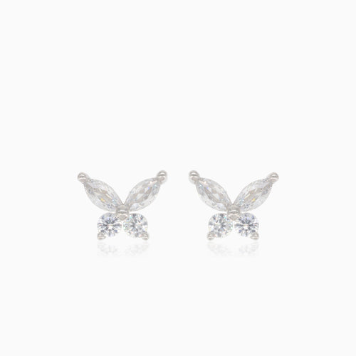 Silver butterfly stud earrings with cubic zirconia