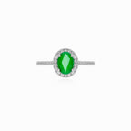 Halo silver ring with emerald and cubic zirconia