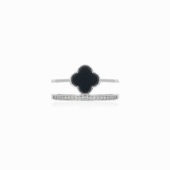 Silberner Ring mit Onyx und Zirkonia