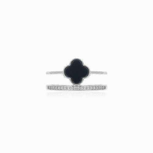 Silberner Ring mit Onyx und Zirkonia
