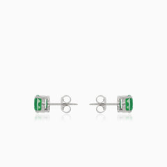 Silver stud earrings with round synthetic emerald