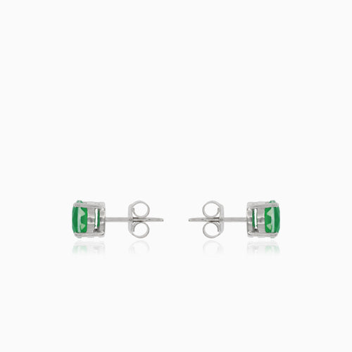 Silver stud earrings with round synthetic emerald