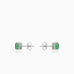 Silver stud earrings with round synthetic emerald