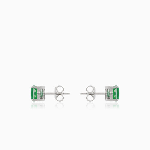 Silver stud earrings with round synthetic emerald