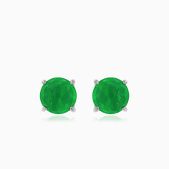 Silver stud earrings with round synthetic emerald