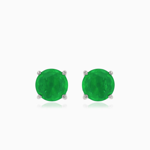 Silver stud earrings with round synthetic emerald