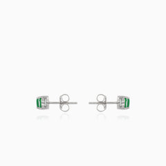 Silver small stud earrings with synthetic emerald