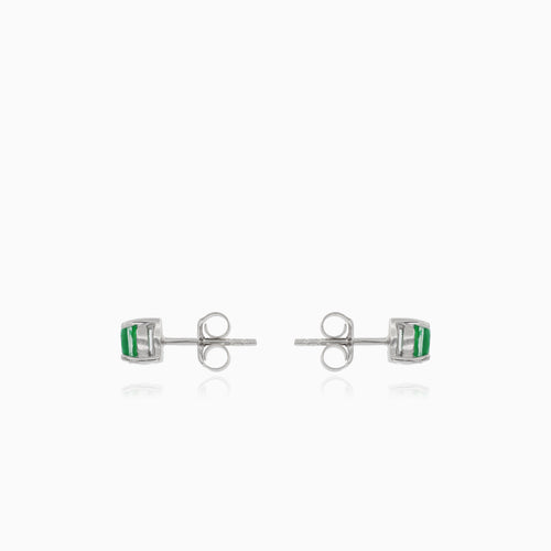 Silver small stud earrings with synthetic emerald
