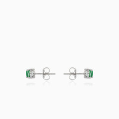 Silver small stud earrings with synthetic emerald