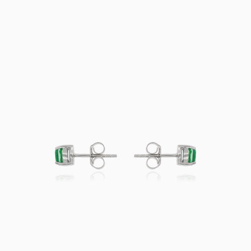 Silver small stud earrings with synthetic emerald