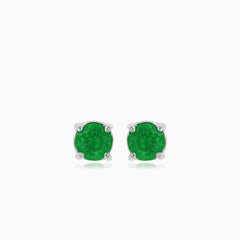 Silver small stud earrings with synthetic emerald