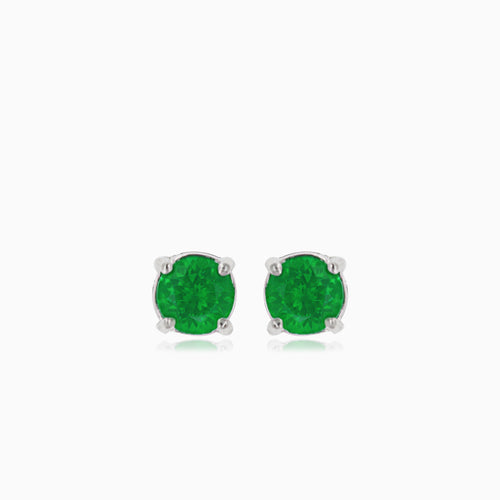 Silver small stud earrings with synthetic emerald