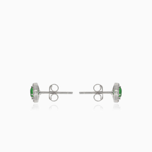 Silver earrings with synthetic emerald and surrounding cubic zirconia