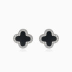 Silberne Vierblatt-Klee-Ohrringe mit Onyx
