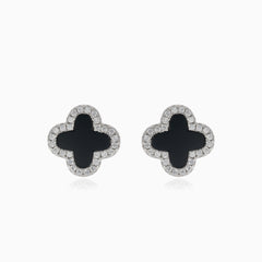 Silberne Vierblatt-Klee-Ohrringe mit Onyx