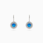 Silver drop earrrings with blue opal