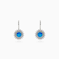 Silver drop earrrings with blue opal