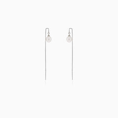 Silver threader earrings with pearl