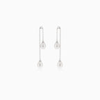 Silver dangle stud earrings with pearl