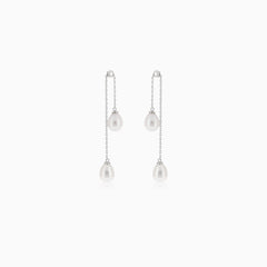 Silver dangle stud earrings with pearl
